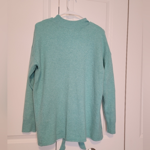 LOFT PLUS Women's Soft Mock Neck Tiffany Blue/Teal Tie Hem Sweater - 14 - Picture 2 of 13